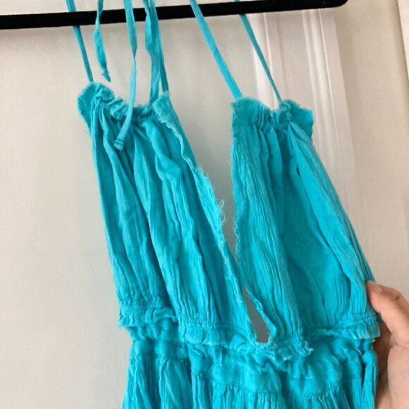 NWT Free People 100 Degree Mini Dress Boho Pool Blue Sz L - Picture 5 of 7